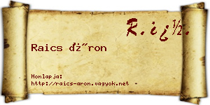 Raics Áron névjegykártya