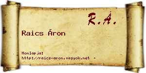 Raics Áron névjegykártya
